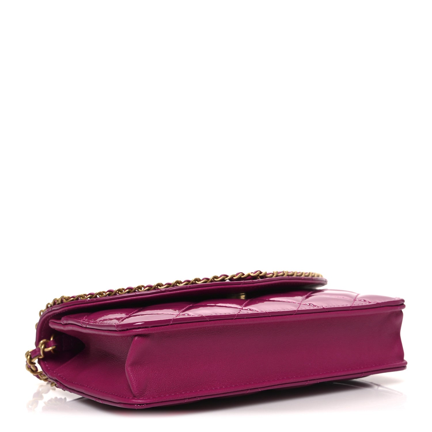 Chanel Patent Quilted Chain Around Heart Wallet On Chain WOC Fuchsia 4 of 11