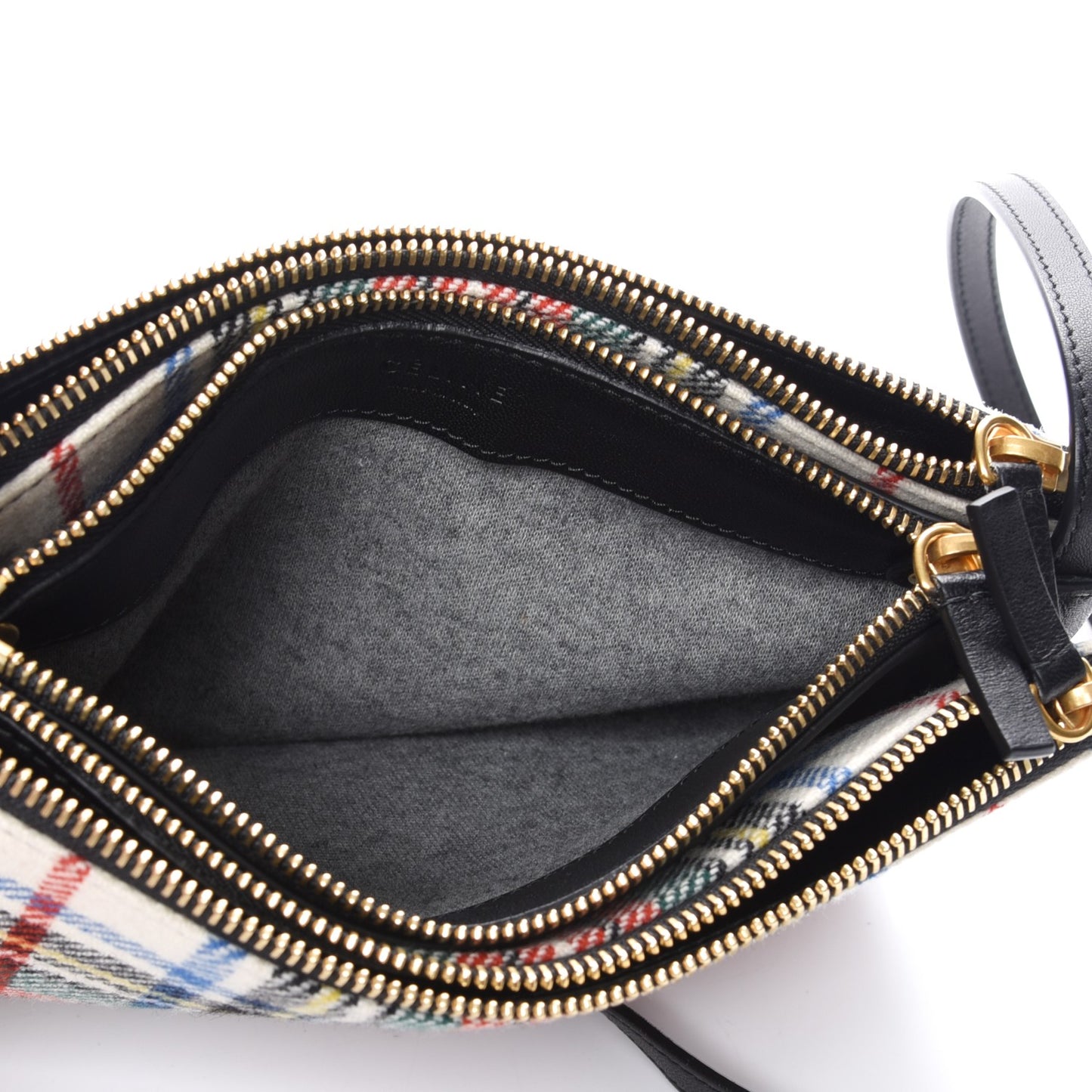 Tartan Felt Plaid Small Trio Crossbody Bag Red Blue