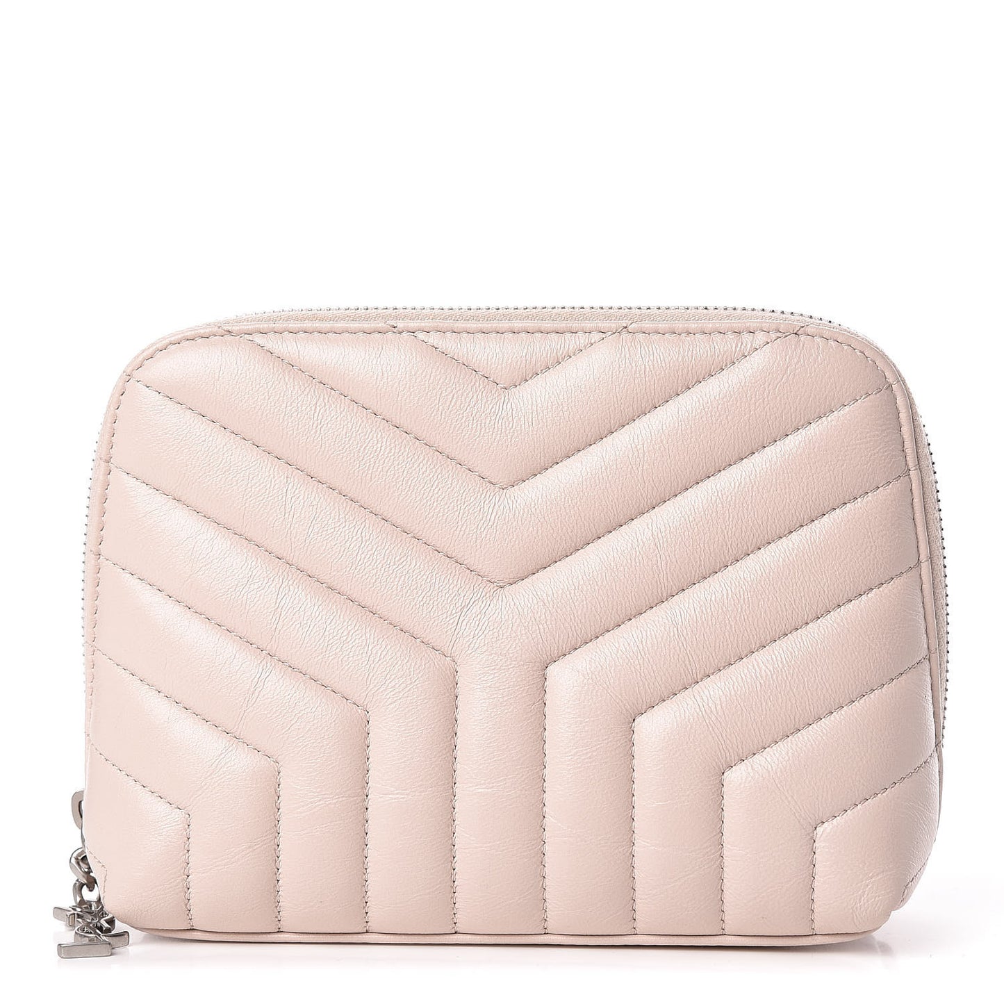 Lambskin Matelasse Cosmetic Case Washed Light Pink