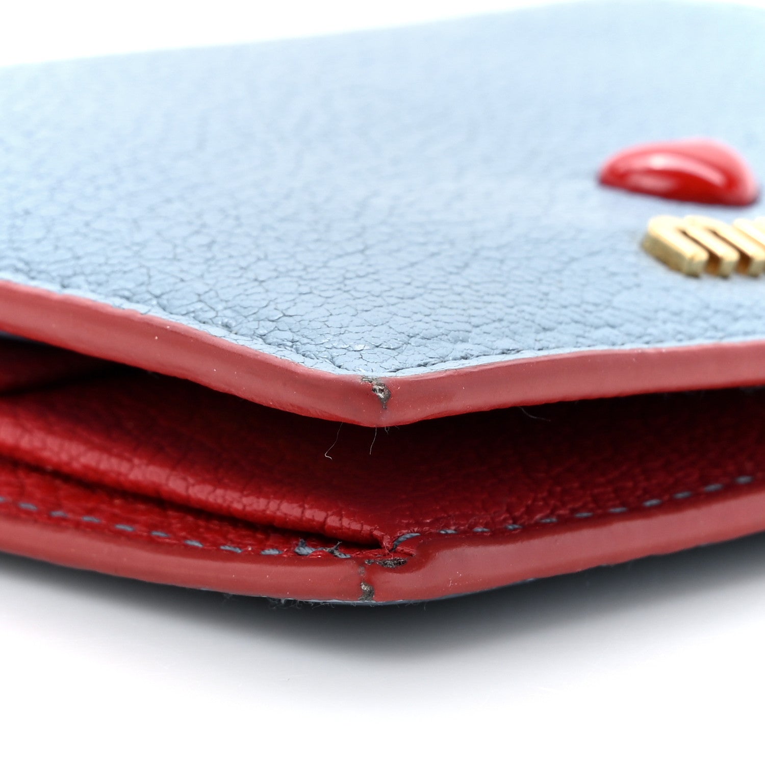 Miu Miu Goatskin Madras Love Wallet Blue Red 9 of 11