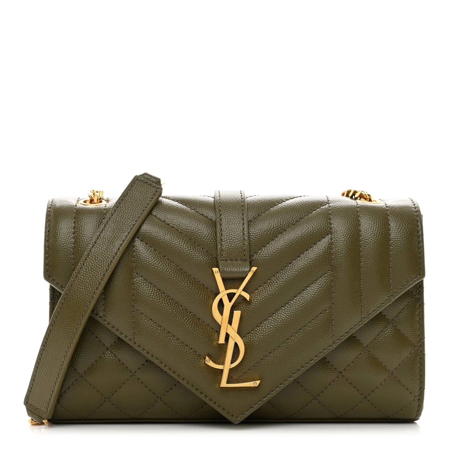 Grain De Poudre Textured Mixed Matelasse Triquilt Small Monogram Satchel Dark Green