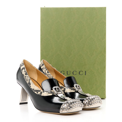 Gucci Spice Lux Snakeskin Print Spiked Pumps 40 Beige Avana Black 9 of 9