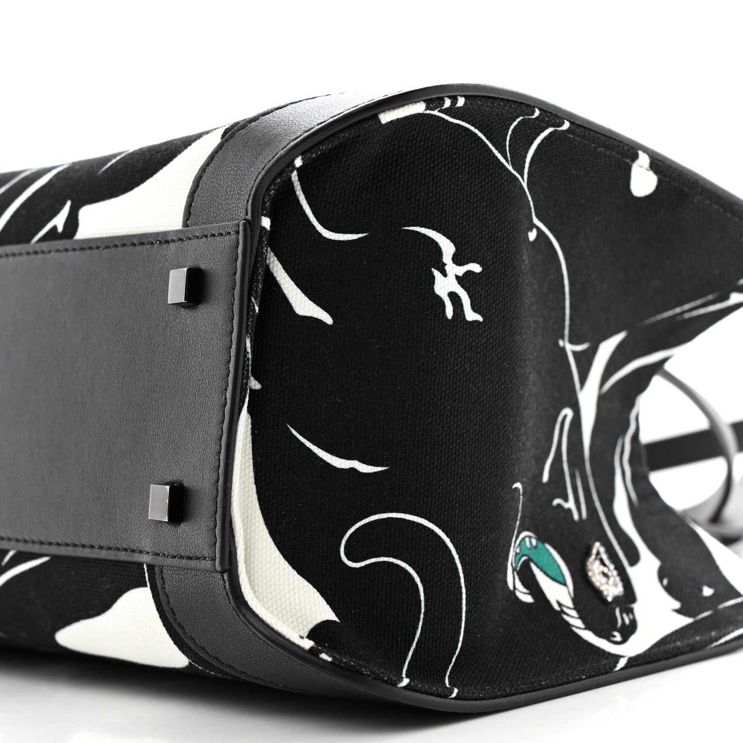 Canvas Panther Calfskin Crystal Small Vlogo Signature Tote Black White