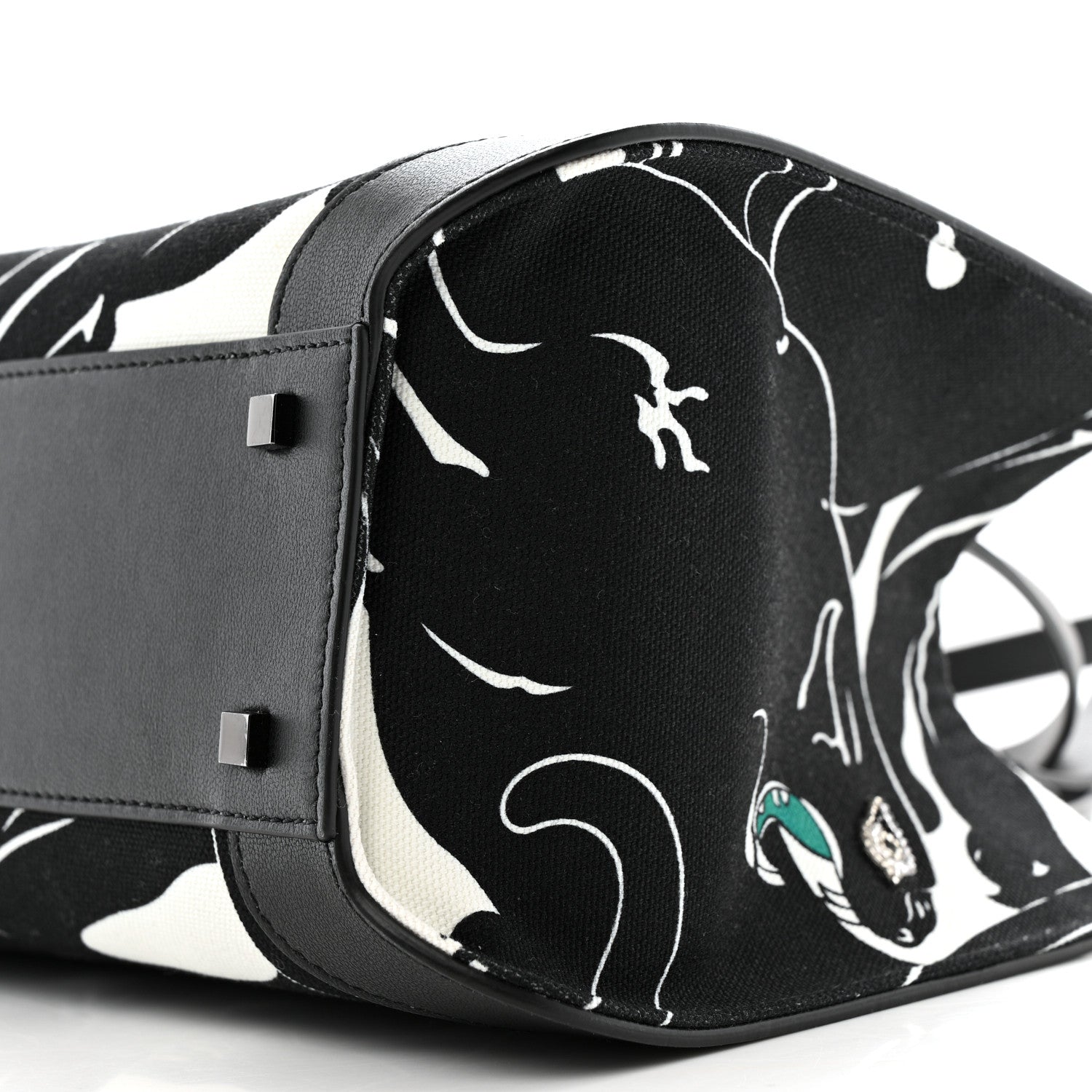 Valentino Garavani Canvas Panther Calfskin Crystal Small Vlogo Signature Tote Black White 9 of 12