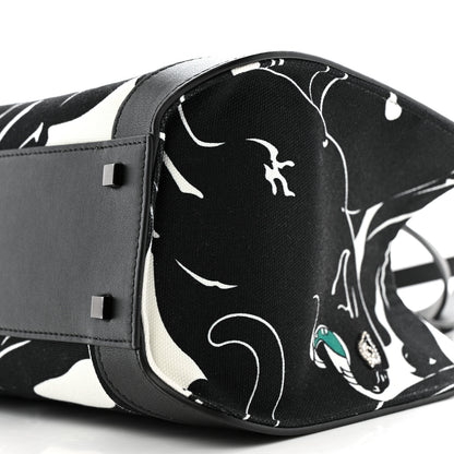 Valentino Garavani Canvas Panther Calfskin Crystal Small Vlogo Signature Tote Black White 9 of 12