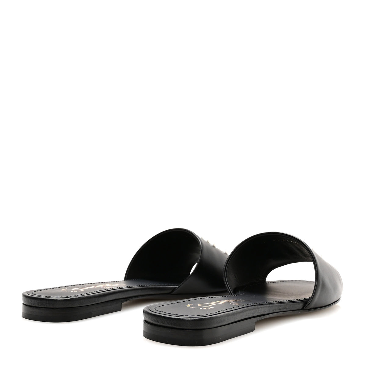 Lambskin Pearl CC Sandals 36.5 Black