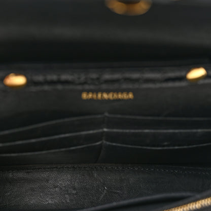 Balenciaga Shiny Calfskin Crocodile Embossed Hourglass Chain Bag Black 5 of 13