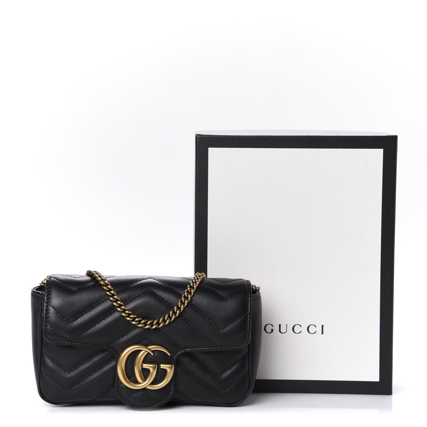 Gucci Calfskin Matelasse Super Mini GG Marmont Shoulder Bag Black 11 of 11