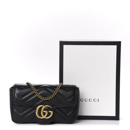Gucci Calfskin Matelasse Super Mini GG Marmont Shoulder Bag Black 11 of 11