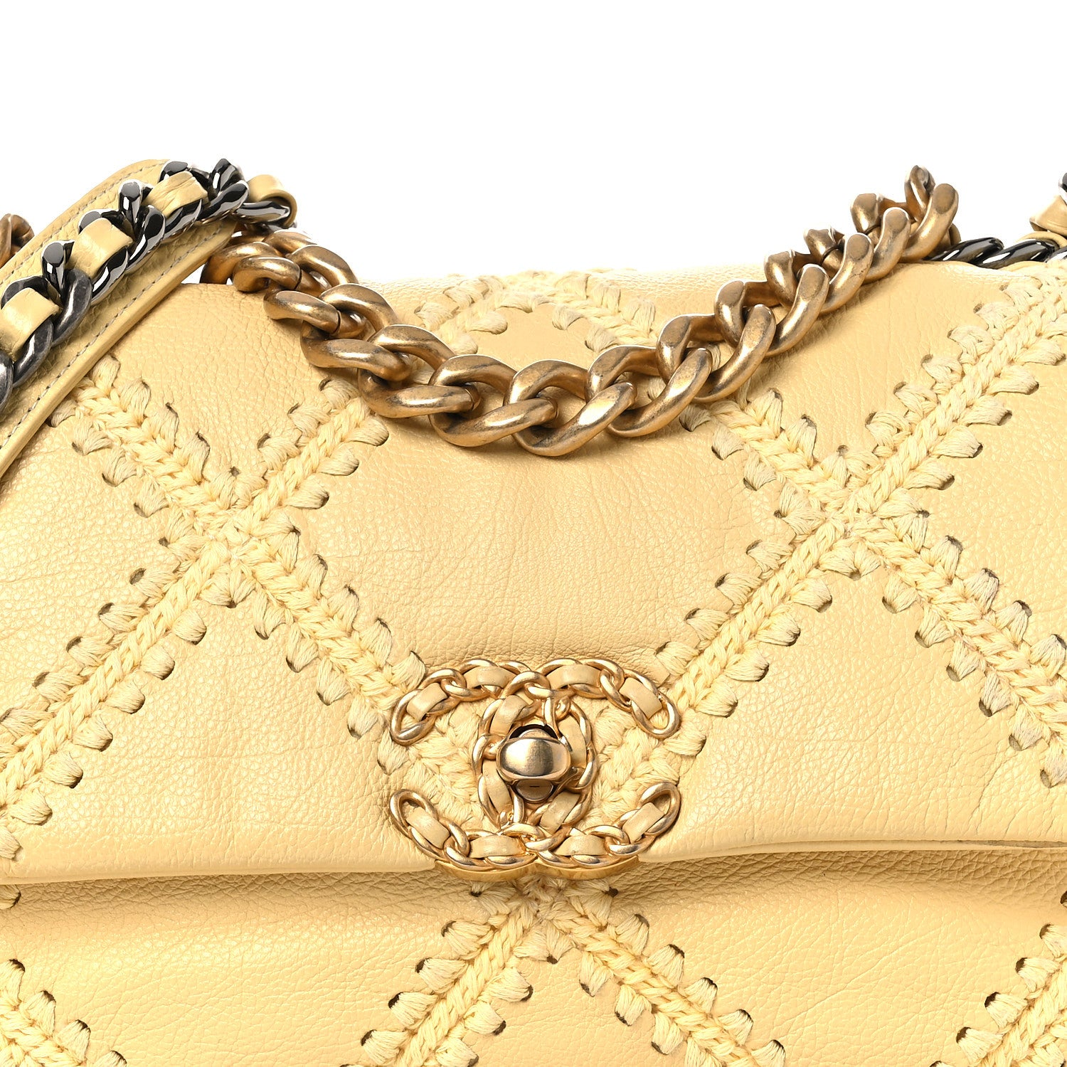 Chanel Calfskin Crochet Medium Chanel 19 Flap Yellow 8 of 13