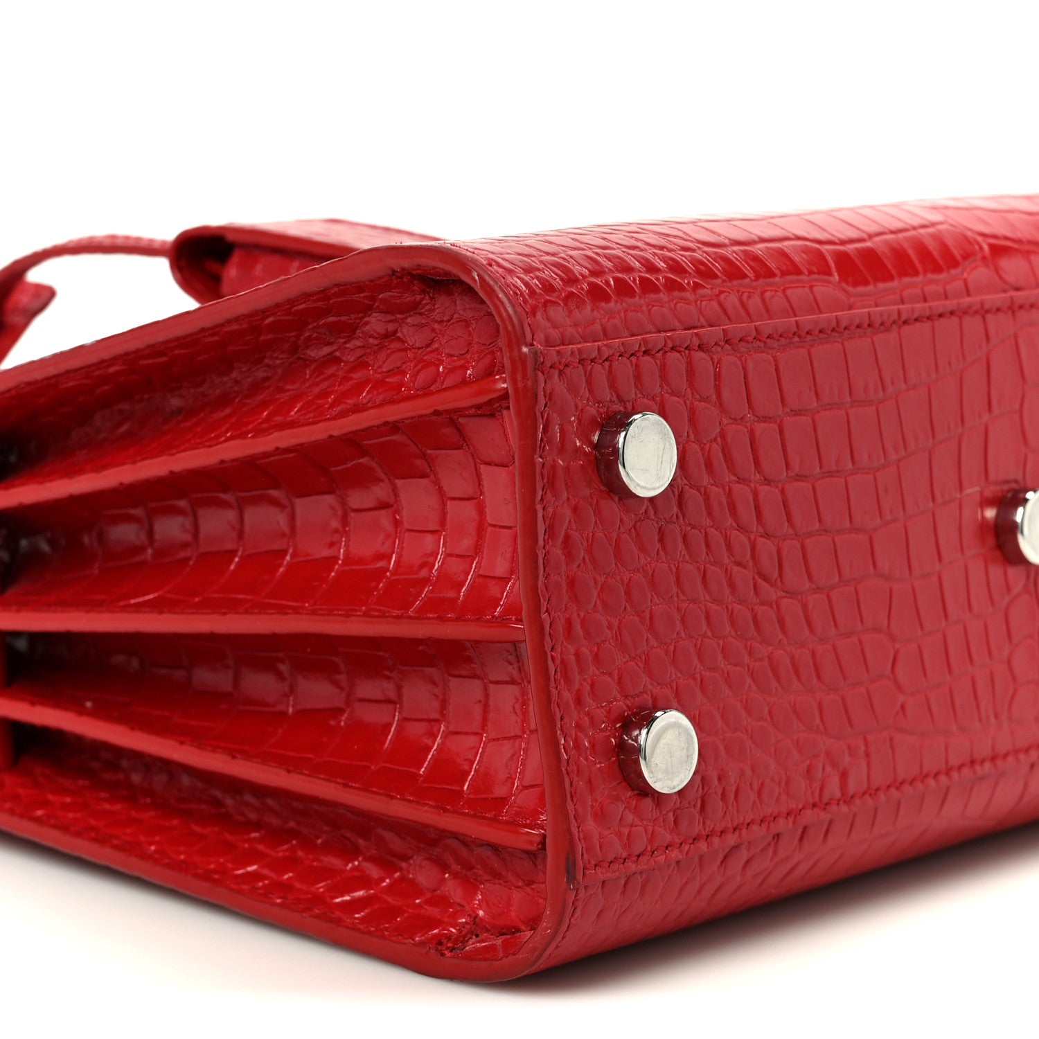 Saint Laurent Calfskin Crocodile Embossed Nano Sac De Jour Red 9 of 13