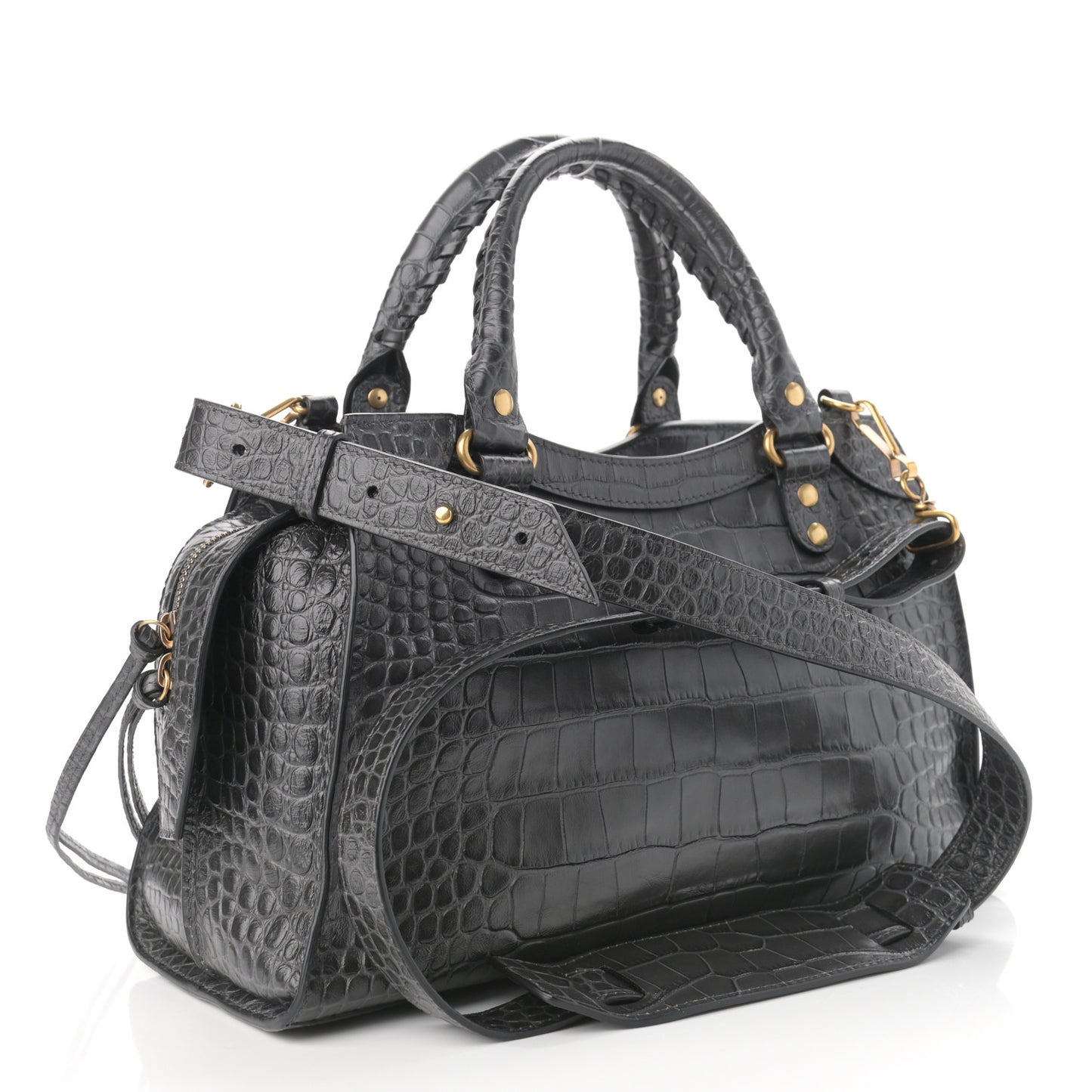 Extra Supple Calfskin Crocodile Embossed Neo Classic Gold Hardware S City Dark Grey