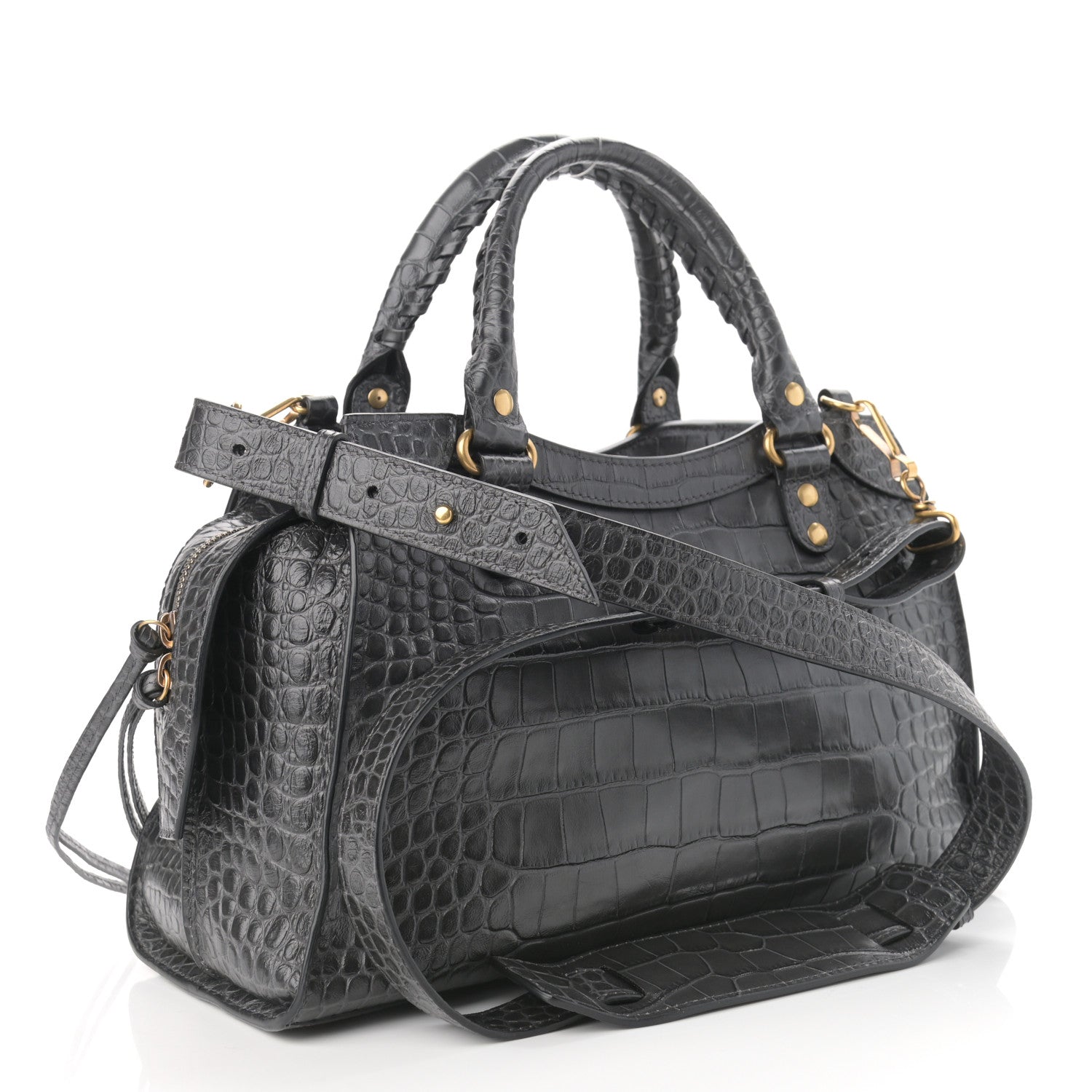 Balenciaga Extra Supple Calfskin Crocodile Embossed Neo Classic Gold Hardware S City Dark Grey 3 of 10