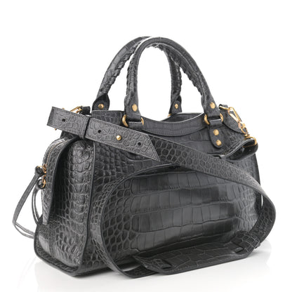 Balenciaga Extra Supple Calfskin Crocodile Embossed Neo Classic Gold Hardware S City Dark Grey 3 of 10