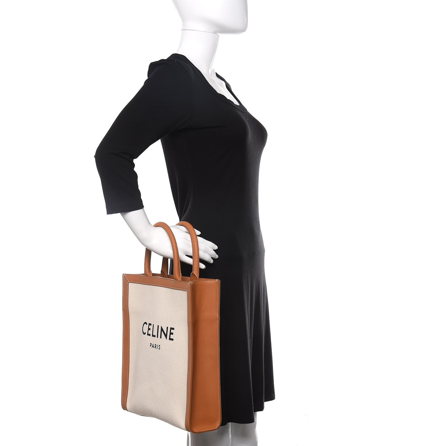 Celine Canvas Calfskin Small Vertical Cabas Natural Tan 3 of 11