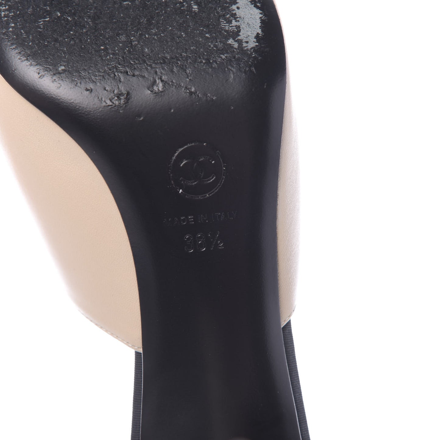 Lambskin Grosgrain Cap Toe Pearl Mule 38.5 Beige Black