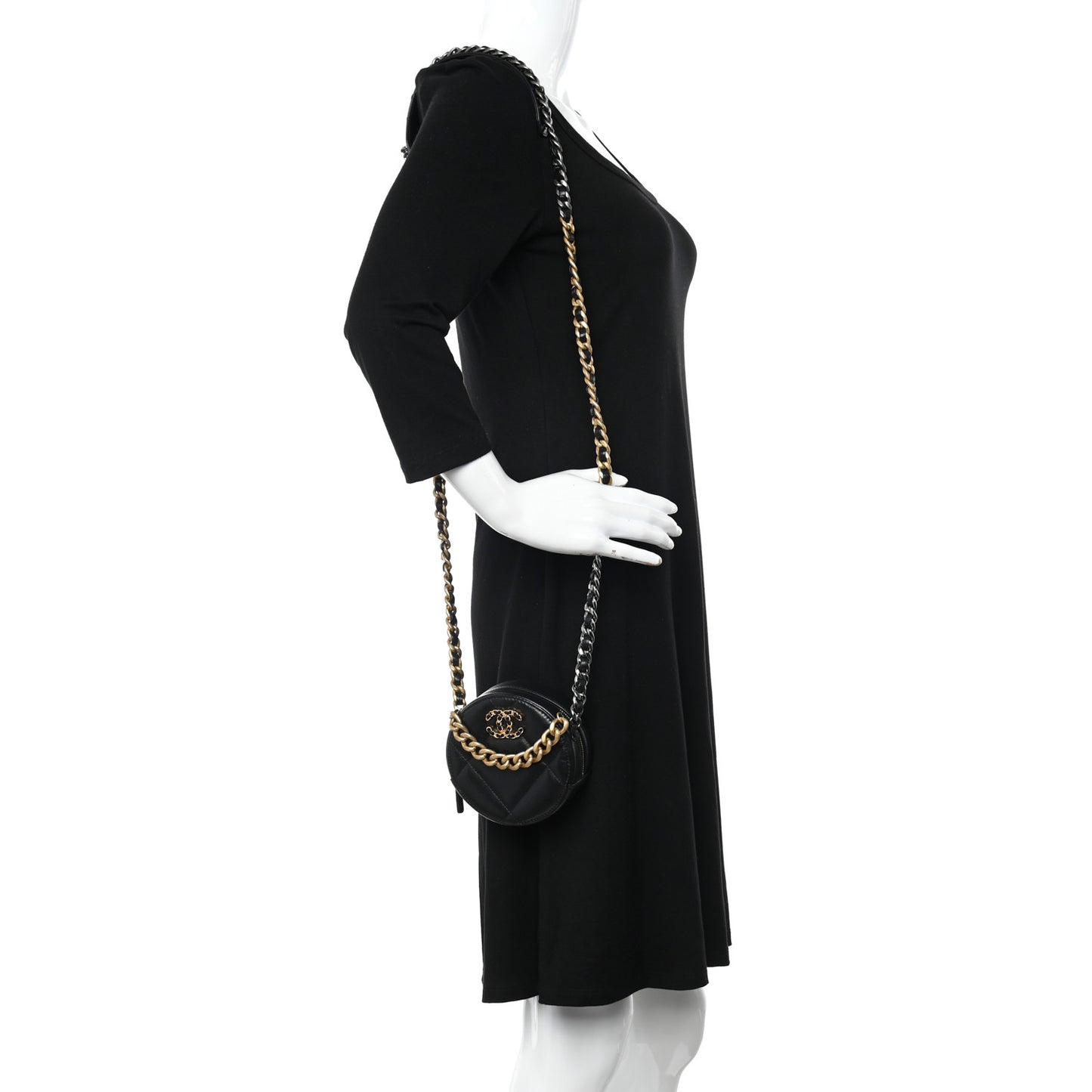 Lambskin Quilted Chanel 19 Round Clutch With Chain Black
