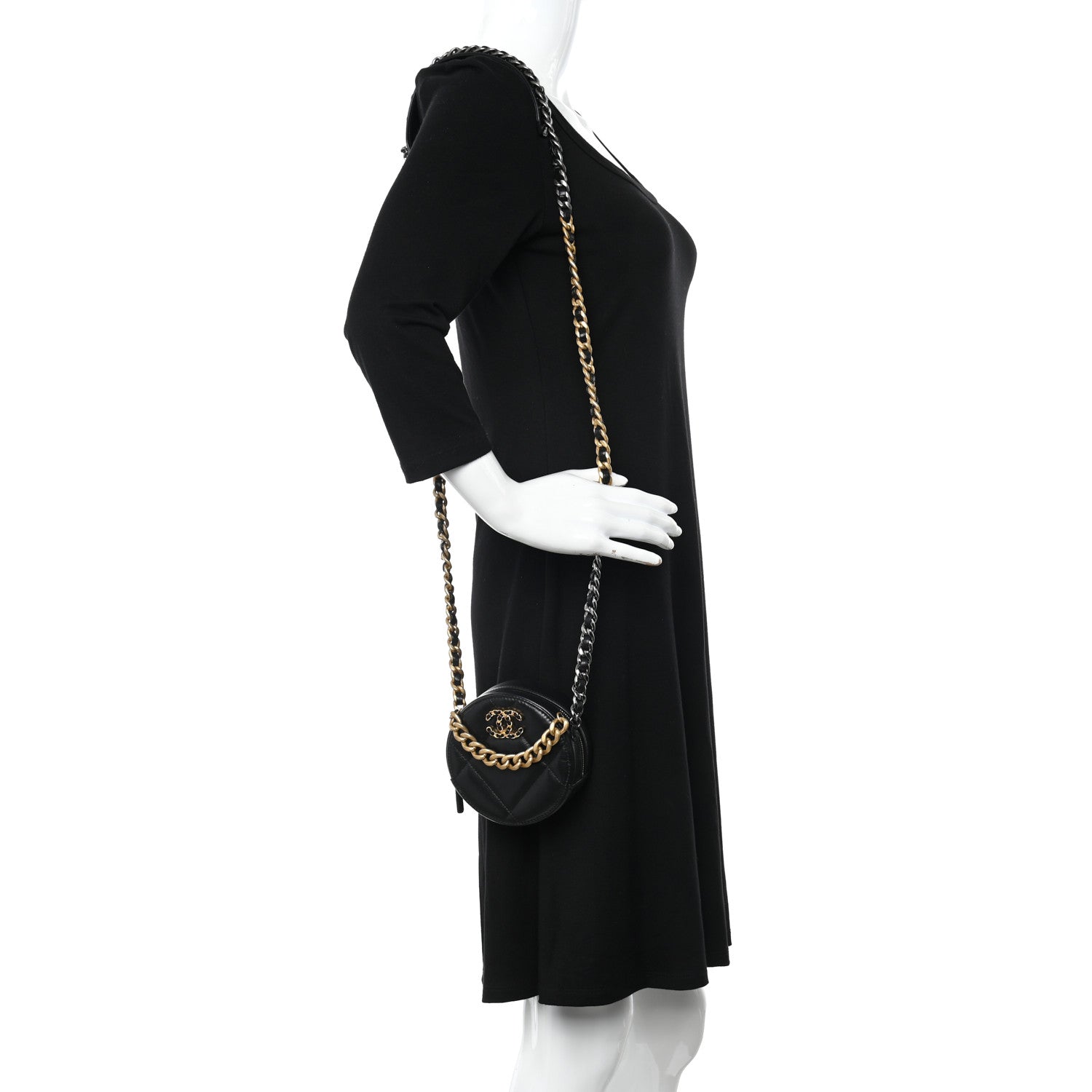 Chanel Lambskin Quilted Chanel 19 Round Clutch With Chain Black 2 of 11