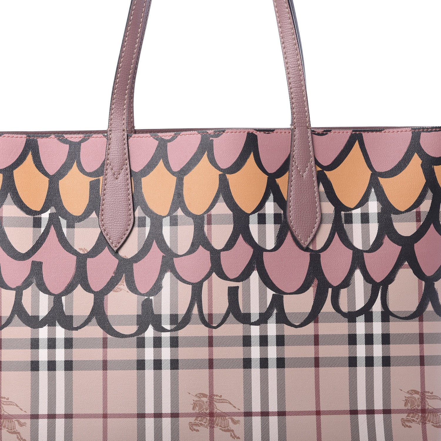 Burberry Grainy Calfskin Haymarket Check Graphic Print Medium Reversible Tote Pink 10 of 21