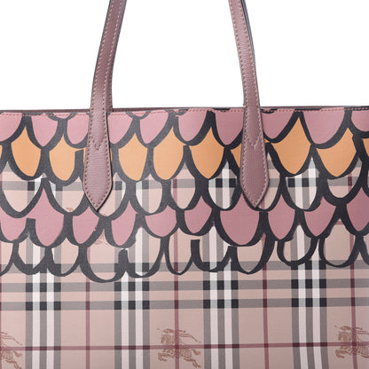 Burberry Grainy Calfskin Haymarket Check Graphic Print Medium Reversible Tote Pink 10 of 21