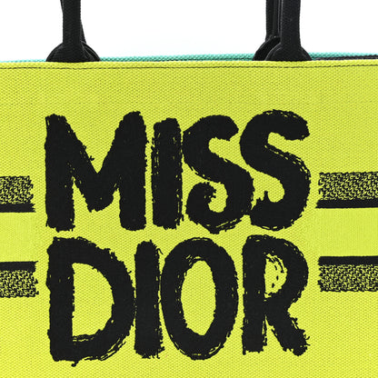 Christian Dior Canvas Embroidered Medium Miss Dior Graffiti Book Tote Green Blue 8 of 12