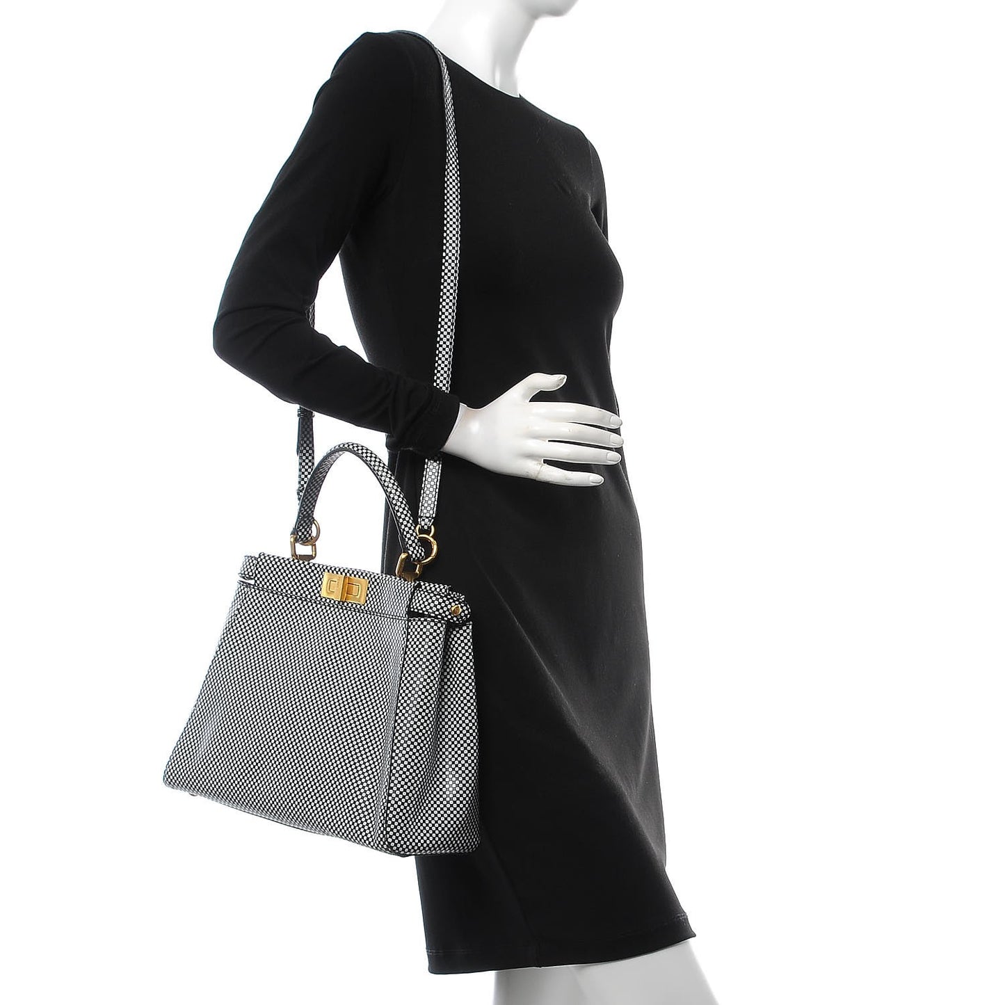 Pequin Checkered Medium Peekaboo Iconic Satchel Black White