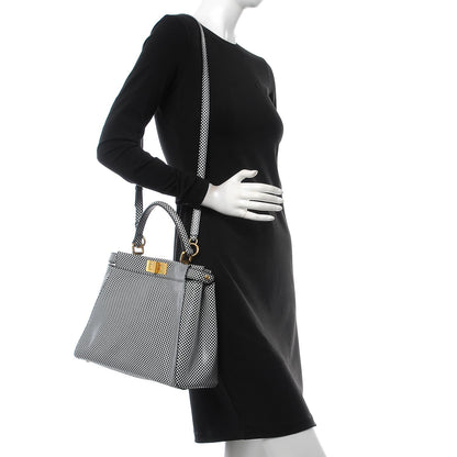 Fendi Pequin Checkered Medium Peekaboo Iconic Satchel Black White 2 of 9