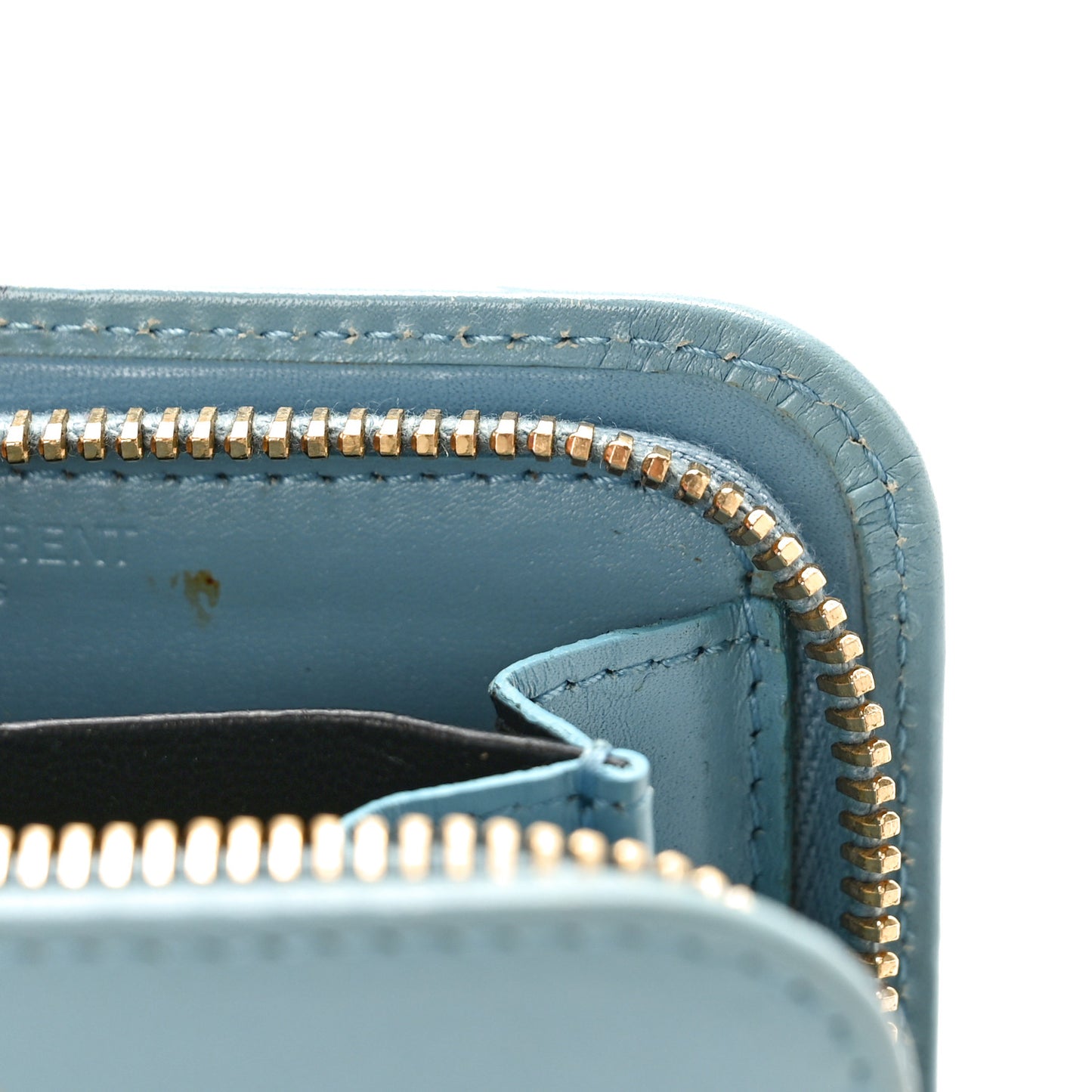 Grained Calfskin Rive Gauche Compact Zip Around Wallet Blue