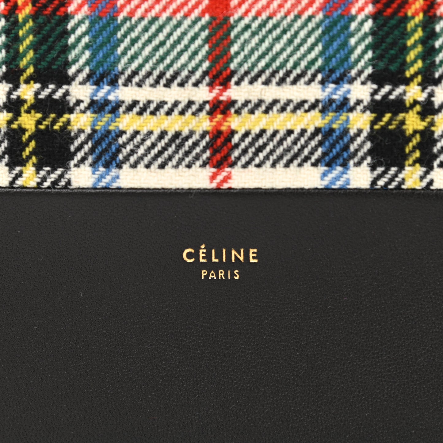 Calfskin Tartan Felt Plaid Clutch Black Multicolor