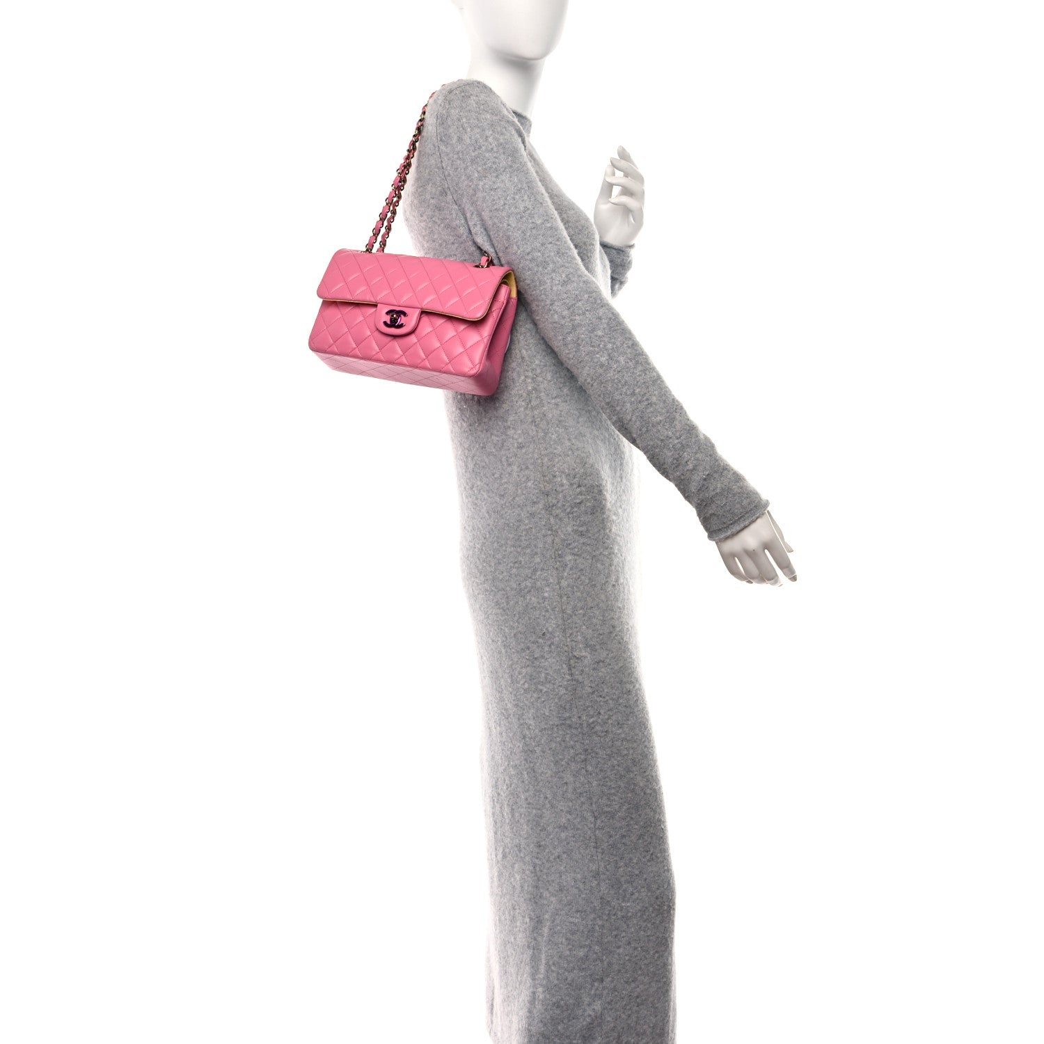 Chanel Lambskin Quilted Small Double Flap Pink Yellow 2 of 11