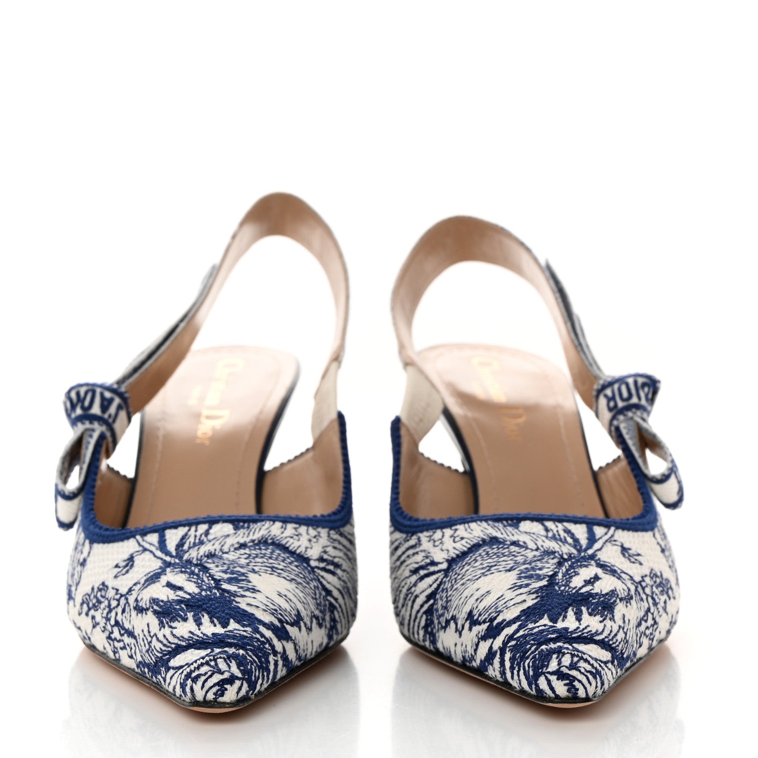 Christian Dior Toile de Jouy Ribbon Embroidered Jardin d'Hiver J'Adior Slingback 65mm Pumps 37 White Blue 2 of 11