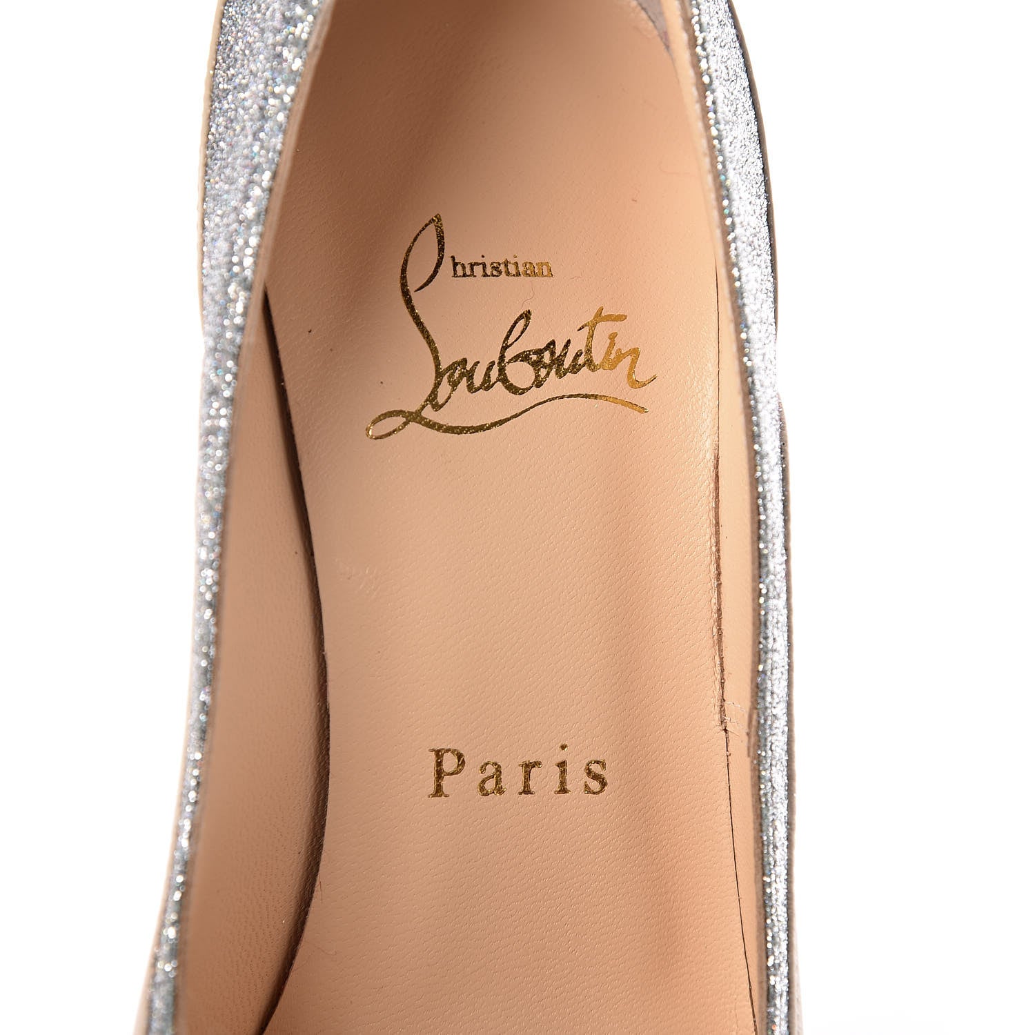 Christian Louboutin Nappa Glitter Mini Jazz Calf Tucsy 120 Pumps 36 Nude Silver 6 of 12