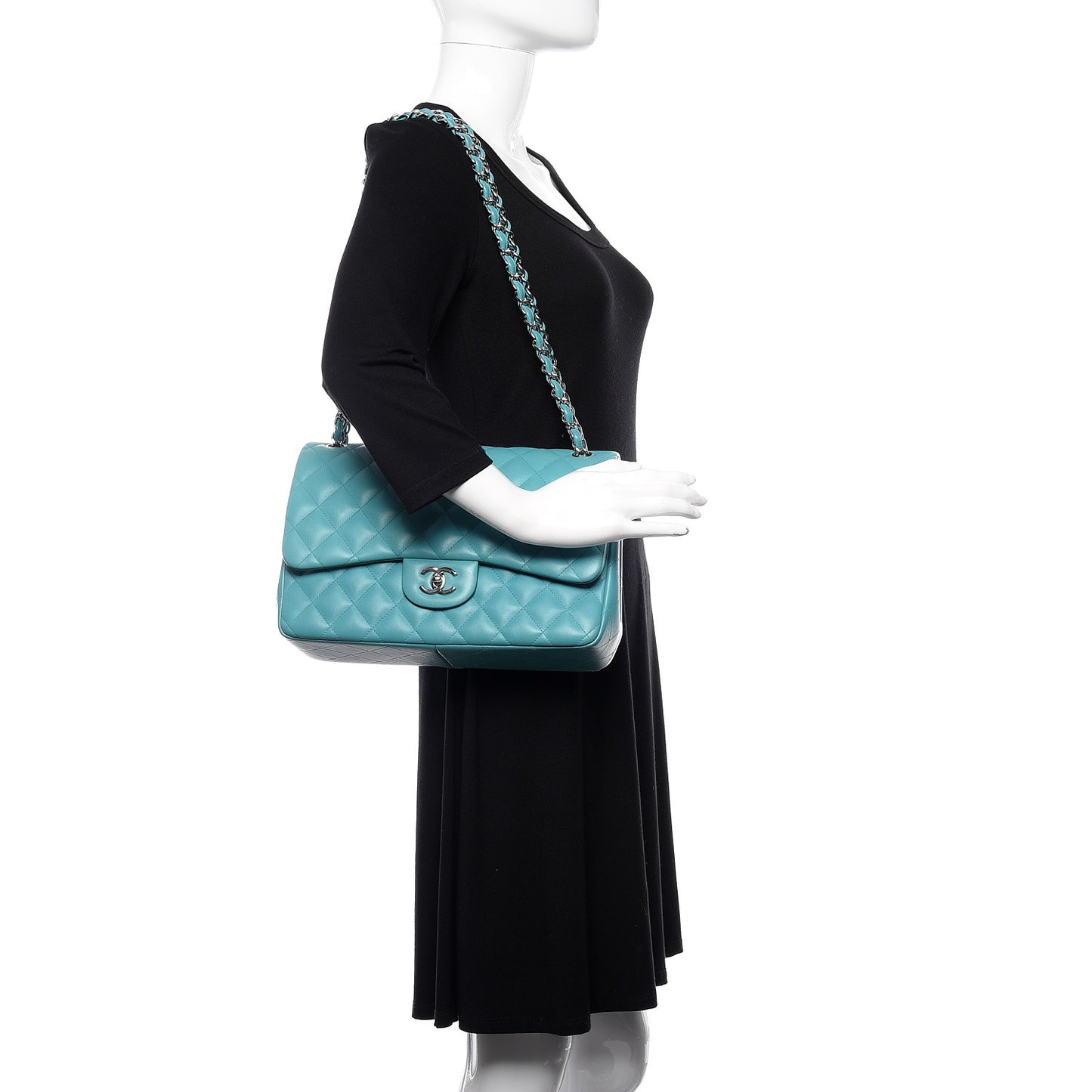 Lambskin Quilted Jumbo Double Flap Turquoise