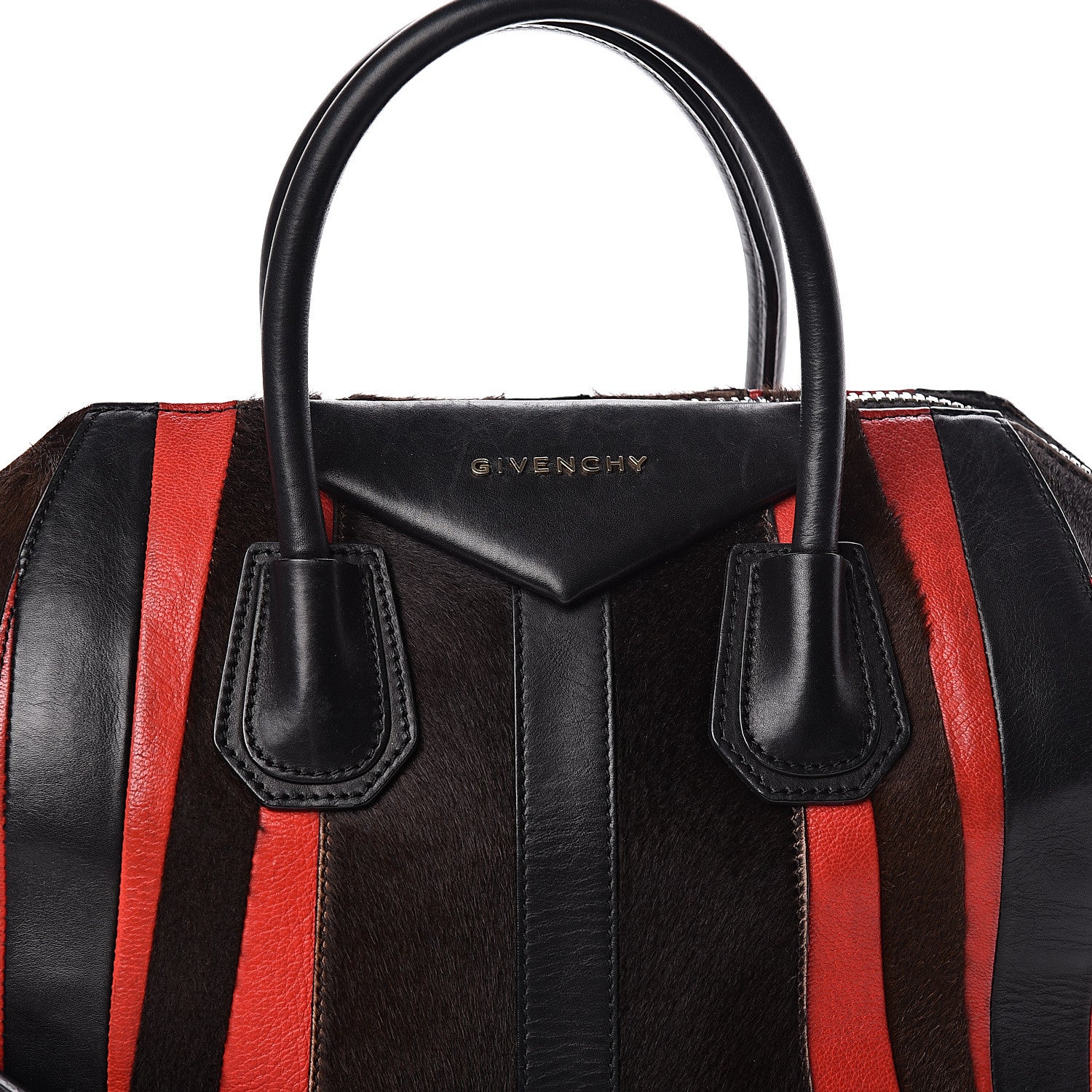 Givenchy Calf Hair Goatskin Smooth Calfskin Patchwork Medium Antigona Black Red 11 of 19