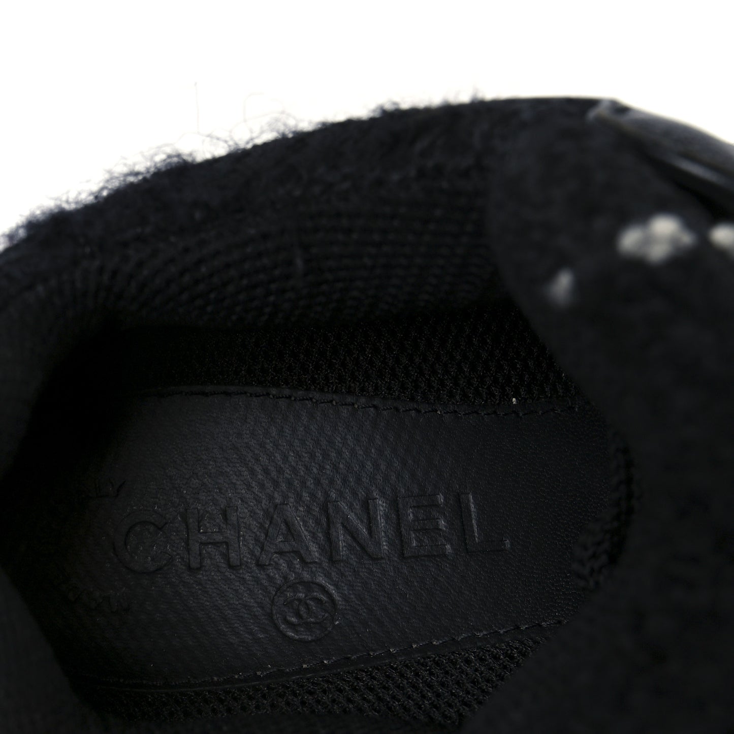 Tweed Suede Goatskin CC Sneakers 37 Black White