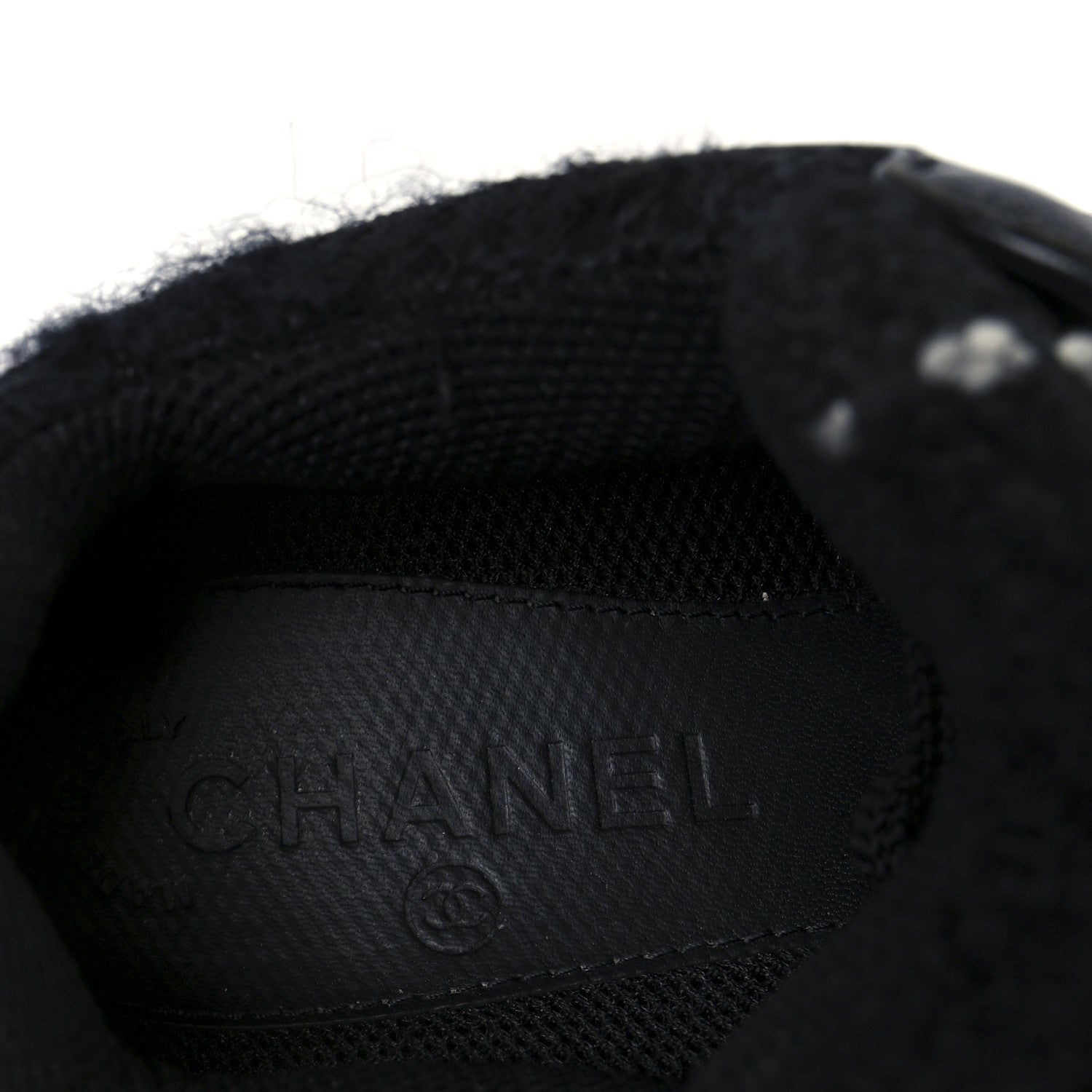 Chanel Tweed Suede Goatskin CC Sneakers 37 Black White 8 of 9