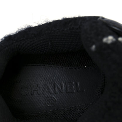 Chanel Tweed Suede Goatskin CC Sneakers 37 Black White 8 of 9