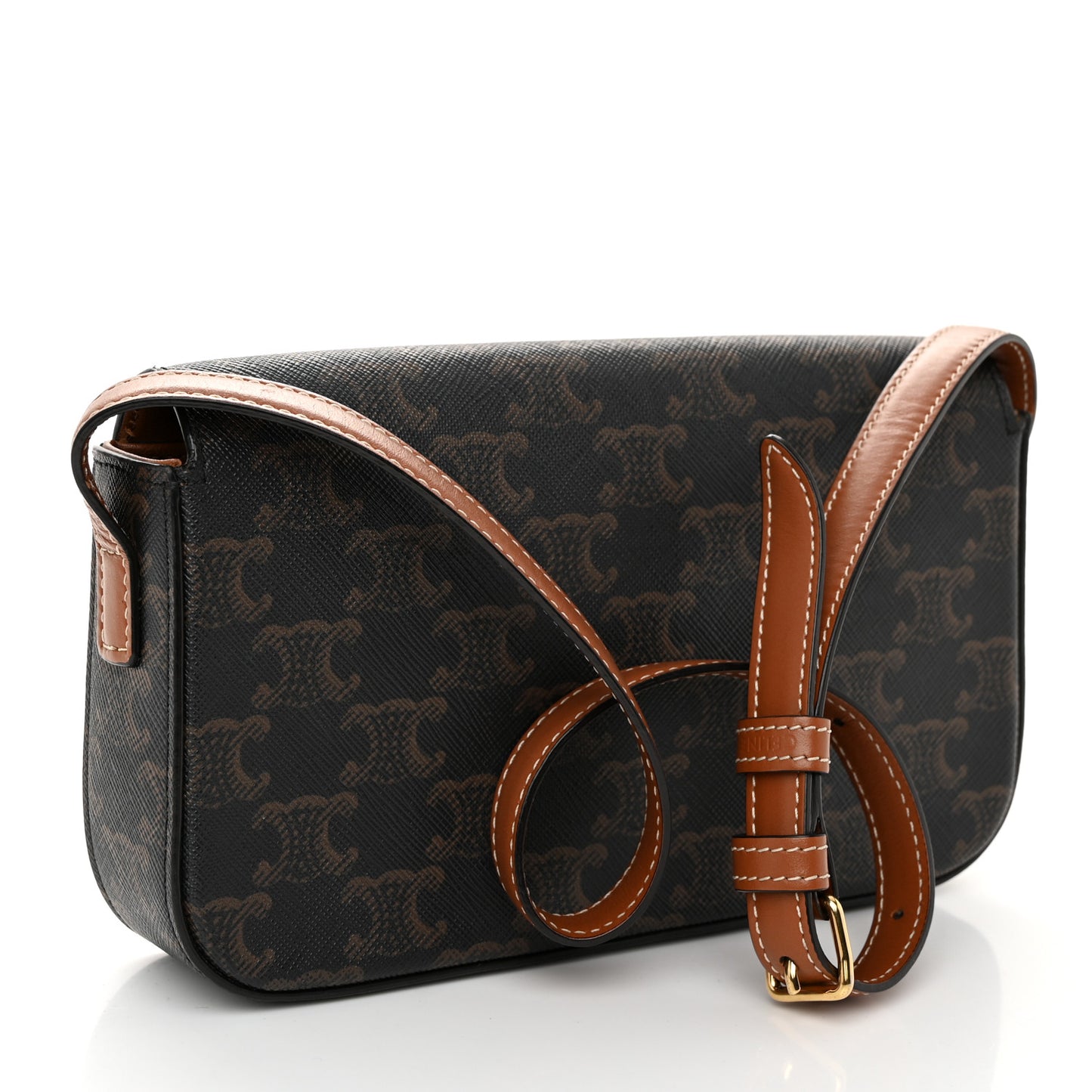 Canvas Calfskin Triomphe Shoulder Bag Tan