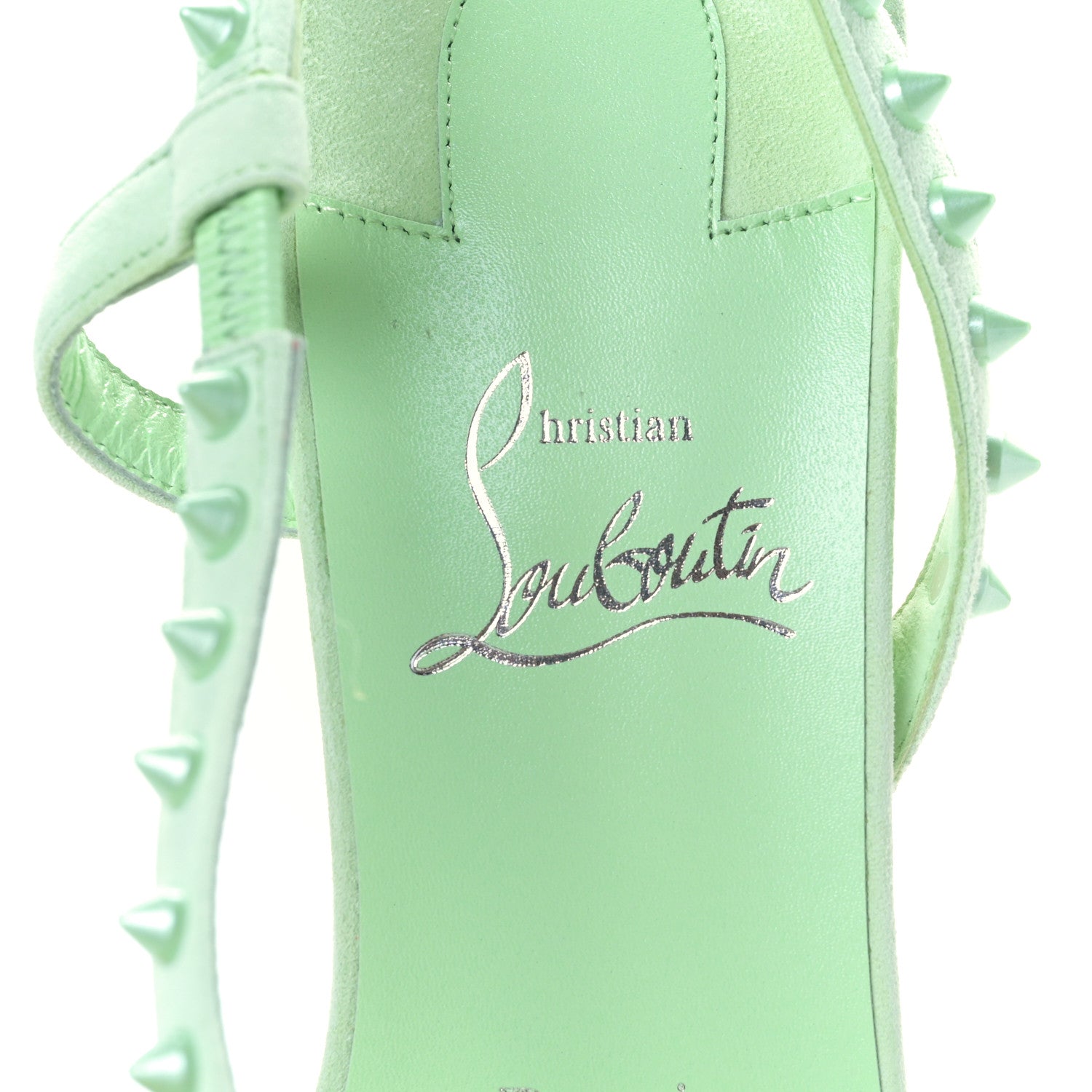 Christian Louboutin Suede Rosa Condorapik 85 Spike Sandals 38.5 Studio Green 7 of 8