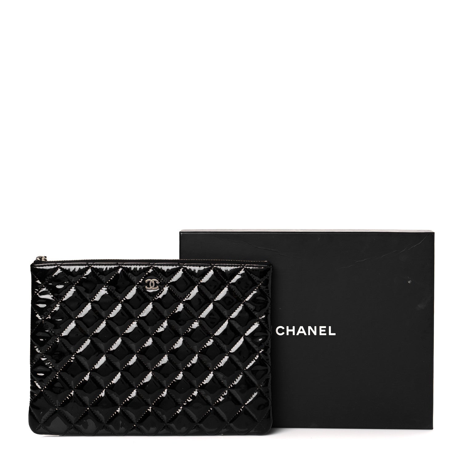 Chanel Patent Calfskin Quilted Medium Cosmetic Case Black 10 of 10