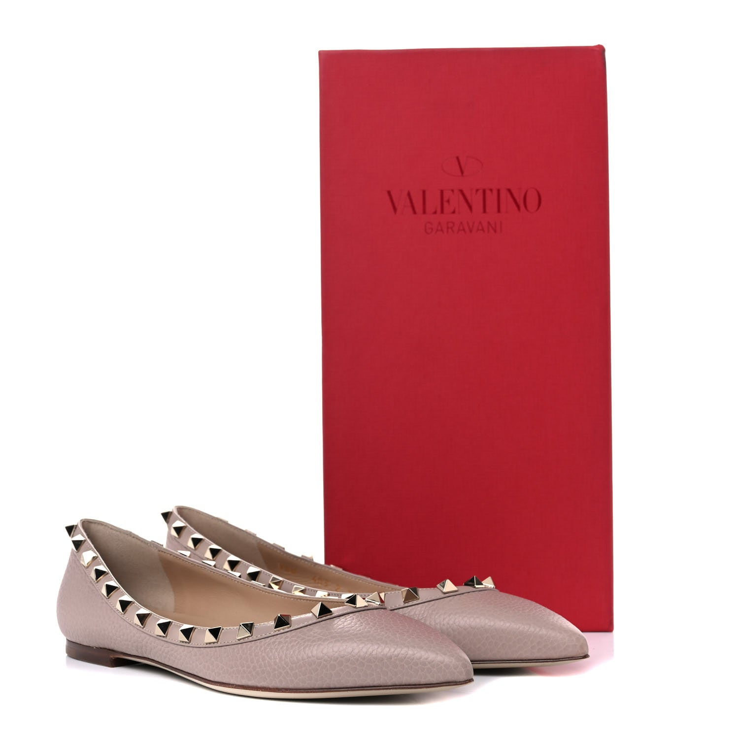 Valentino Garavani Pebbled Calfskin Rockstud Ballerina Flats 38 Poudre 12 of 12