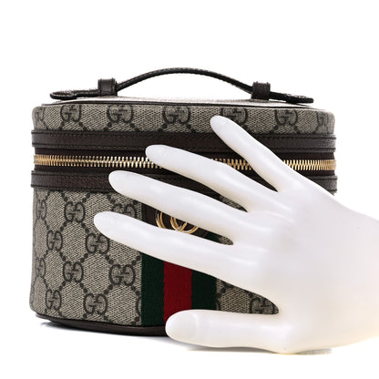Gucci GG Supreme Monogram Textured Calfskin Web Ophidia Vanity Cosmetic Case Beige Ebony New Acero 2 of 11