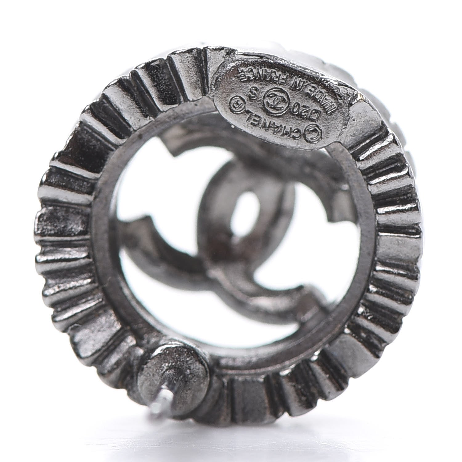 Chanel Ruthenium Crystal CC Round Earrings Silver 4 of 5