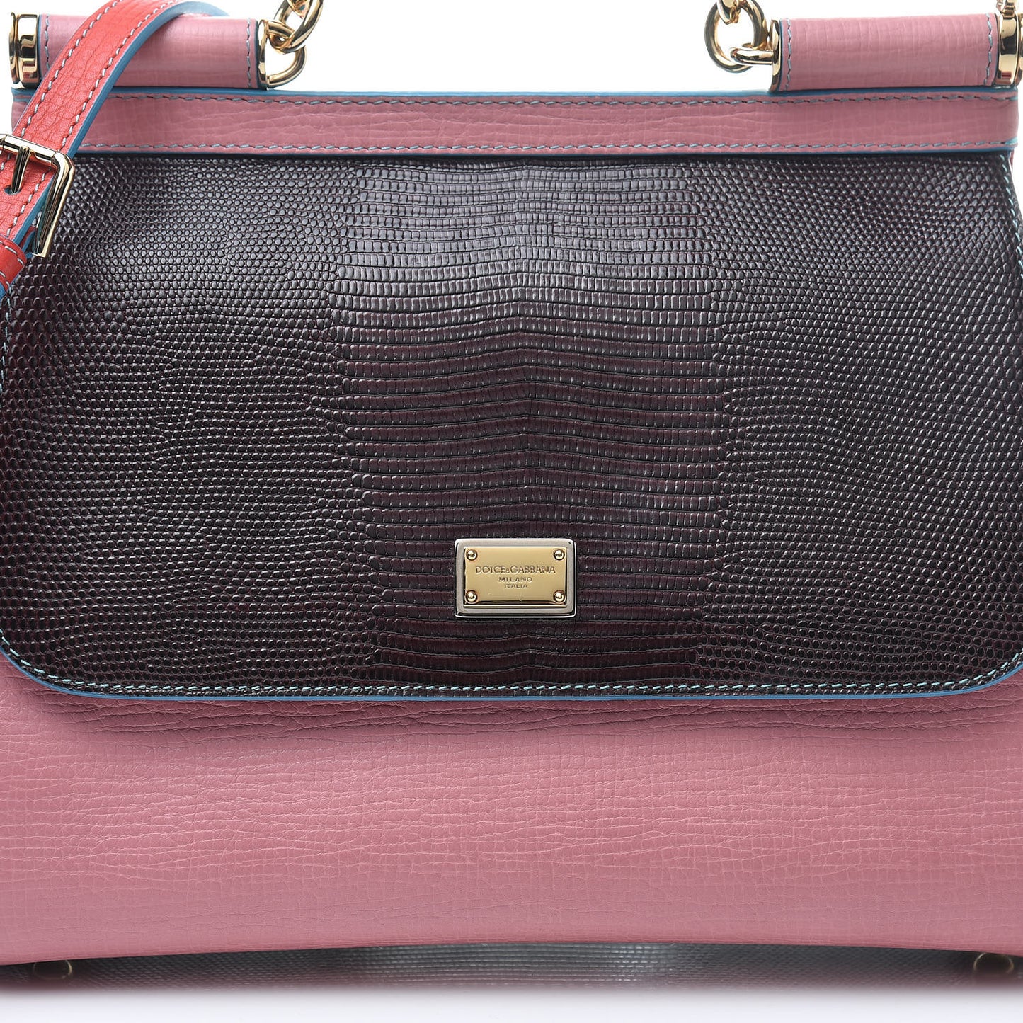 Lizard Tri-Color Medium Miss Sicily Satchel Red Pink Black