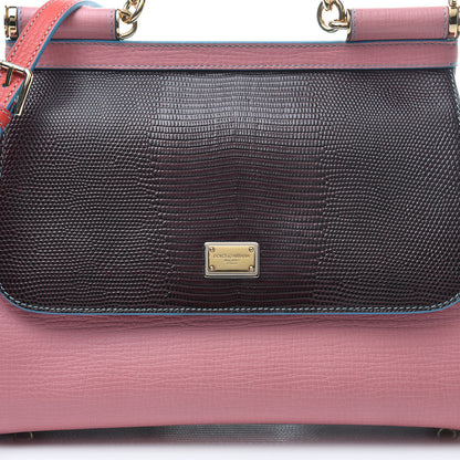 Dolce & Gabbana Lizard Tri-Color Medium Miss Sicily Satchel Red Pink Black 8 of 10