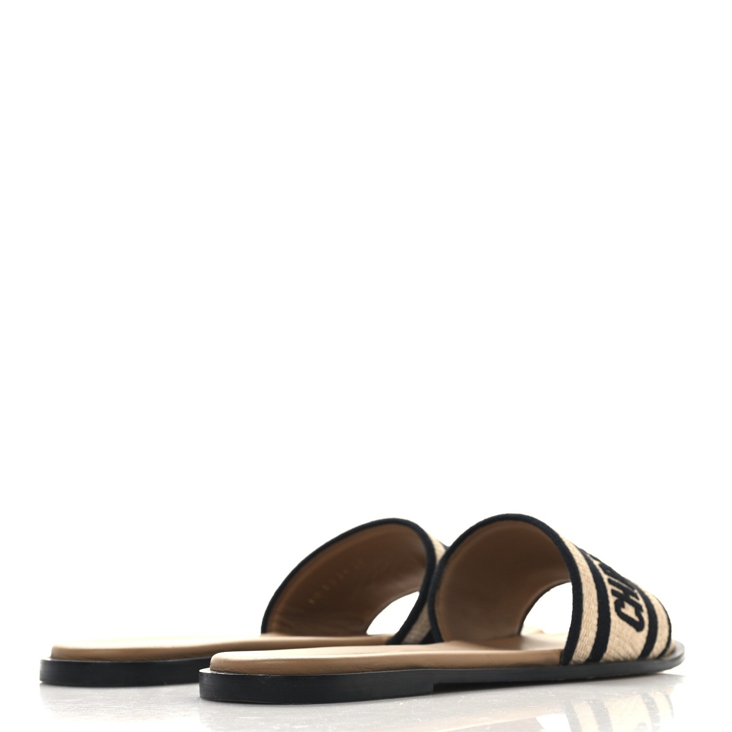 Christian Dior Straw Embroidered Dway Flat Slide Sandals 39 Natural Black 5 of 9