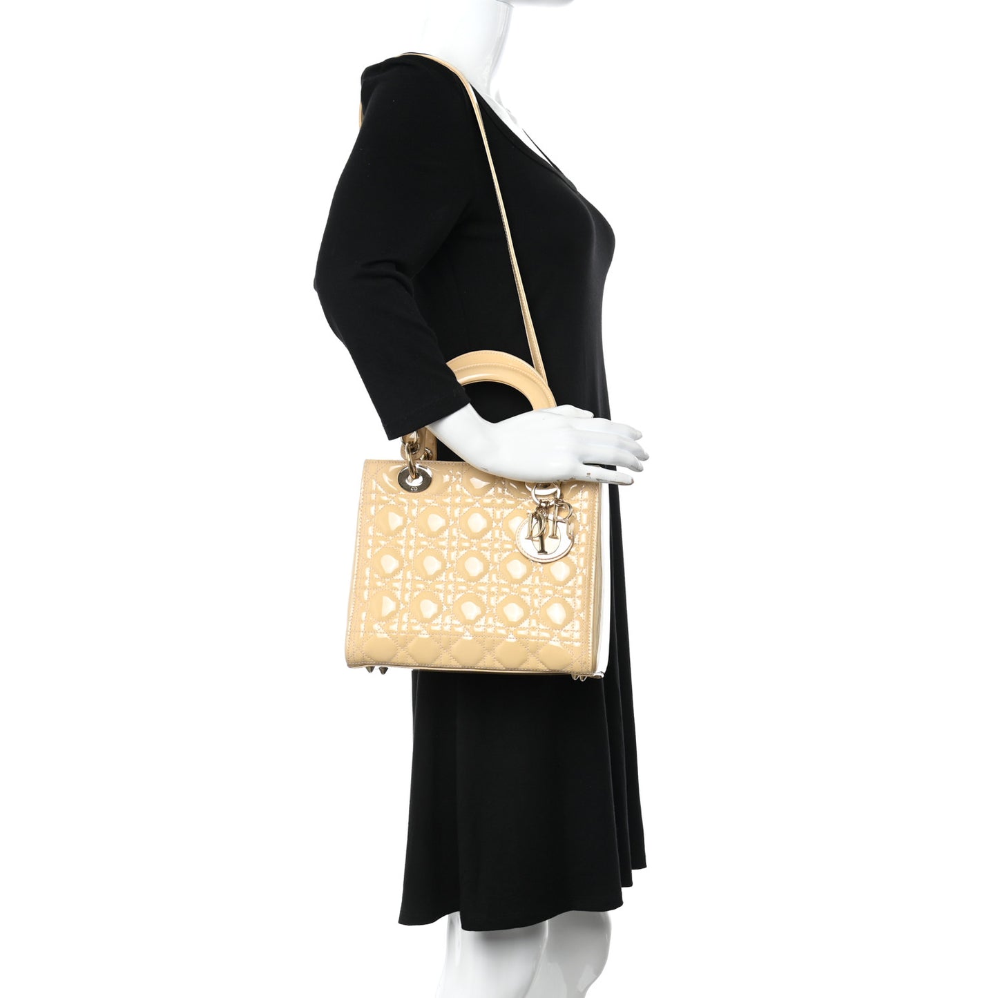 Patent Cannage Medium Lady Dior Beige