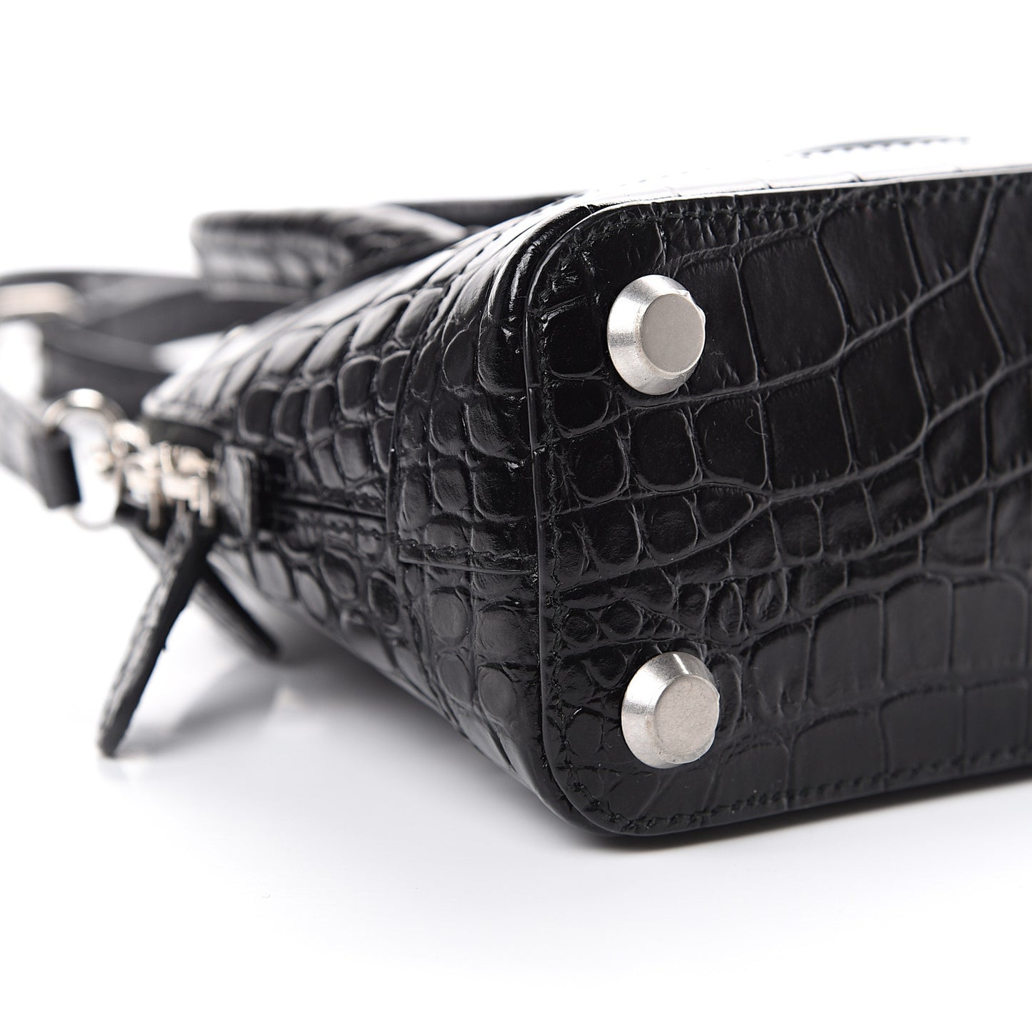 Calfskin Logo Crocodile Embossed XXS Ville Top Handle Bag Black White