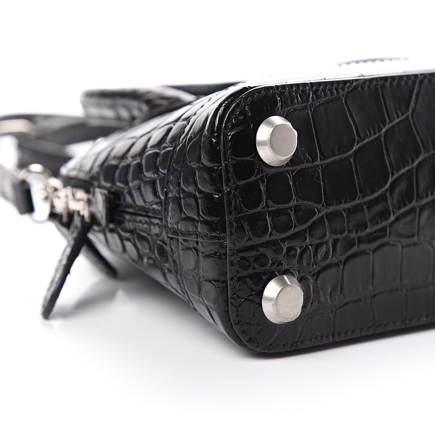Balenciaga Calfskin Logo Crocodile Embossed XXS Ville Top Handle Bag Black White 9 of 11