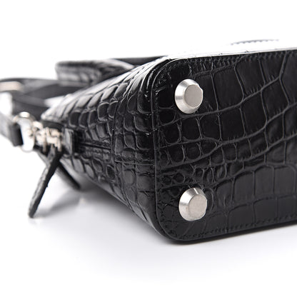 Balenciaga Calfskin Logo Crocodile Embossed XXS Ville Top Handle Bag Black White 9 of 11